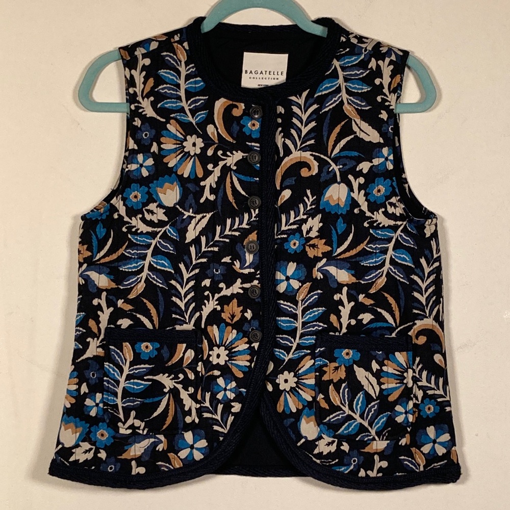 NWT Bagatelle Quilted Barn Floral/Botanical Print Vest Sz XS Cottagecore Vintage